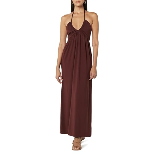 The Drop Women's Kapri Gathered Halter Dress, Rum Brown, L