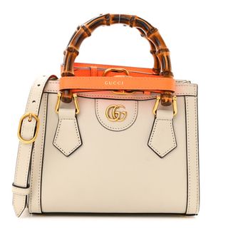 Gucci Wonka Grain Calfskin Mini Diana Tote Bag Mystic White Orange Fluo