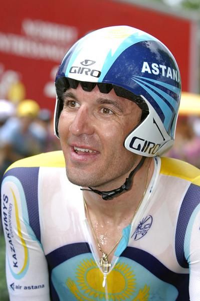 Yaroslav Popovych (Astana) talks to the press after the time trial.