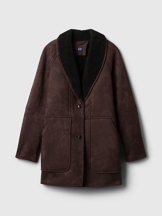 Vegan suede coat with shawl collar