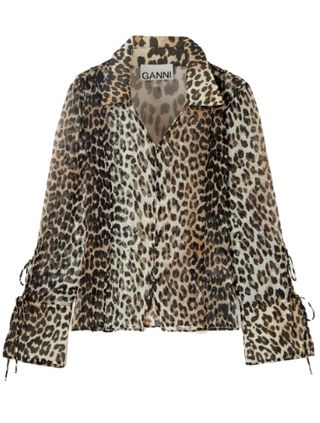 Tie-Detailed Leopard-Print Recycled-Chiffon Blouse