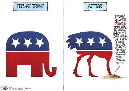 Political&nbsp;Cartoon&nbsp;U.S. Trump Republican National Debt Deficit Executive Overreach