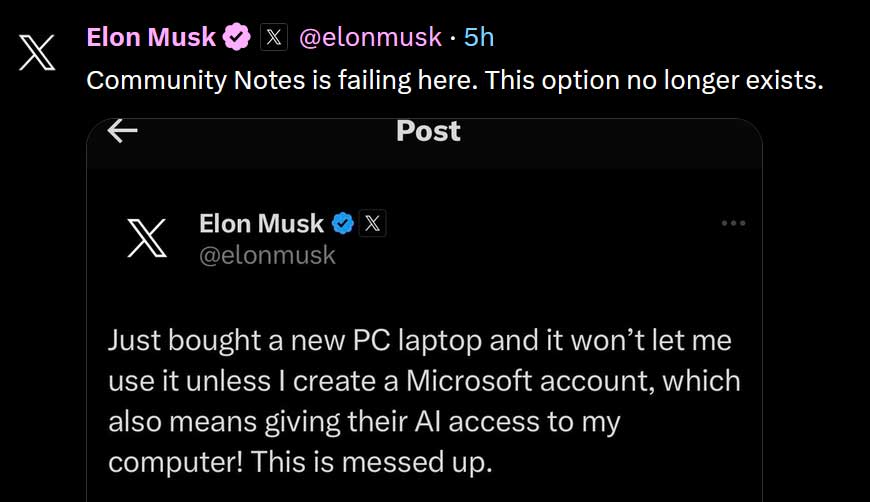 Elon Musk stumbles over Windows installer
