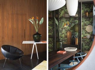 Left: ’Bowl’ chair by Lina Bo Bardi, for Arper, 2014 and Right: Hanging in the cabinet and on the table