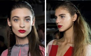 Gucci Westman borrowed the show's romantic colour palette to paint model's faces with a deep red on the lips, and a subtle rose shade blended onto eyelids