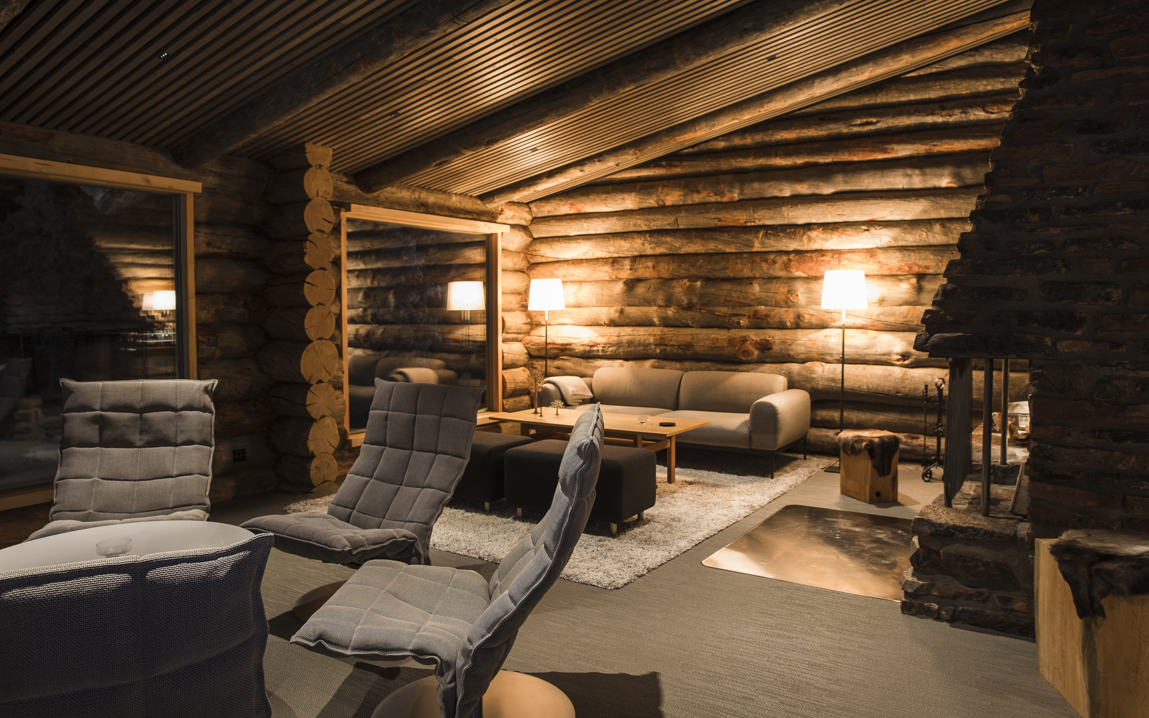 Interior shots of Javri Lodge. Very wooden, very cosy.