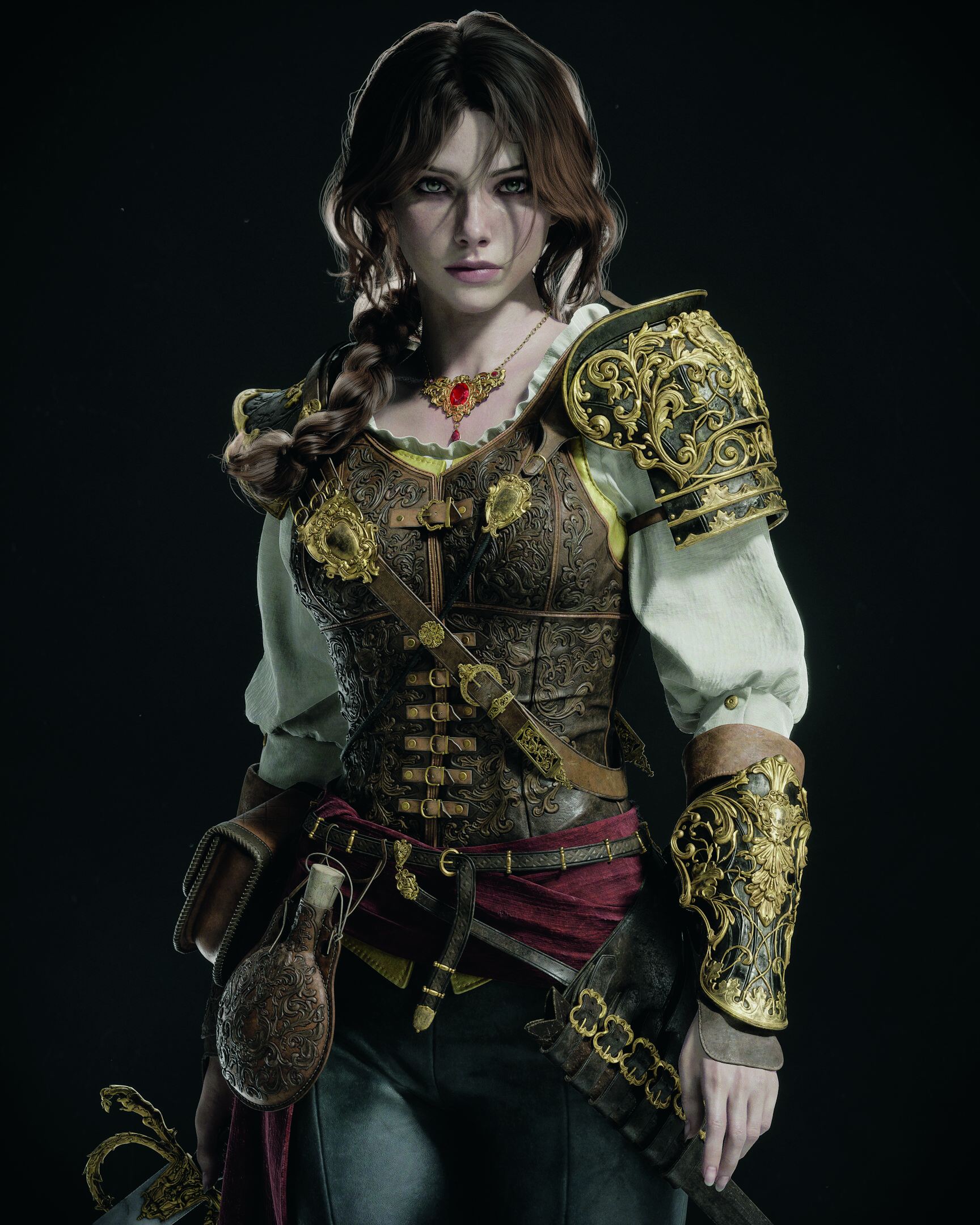 3D character art showing a heroic fantasy figure with a high level of detail