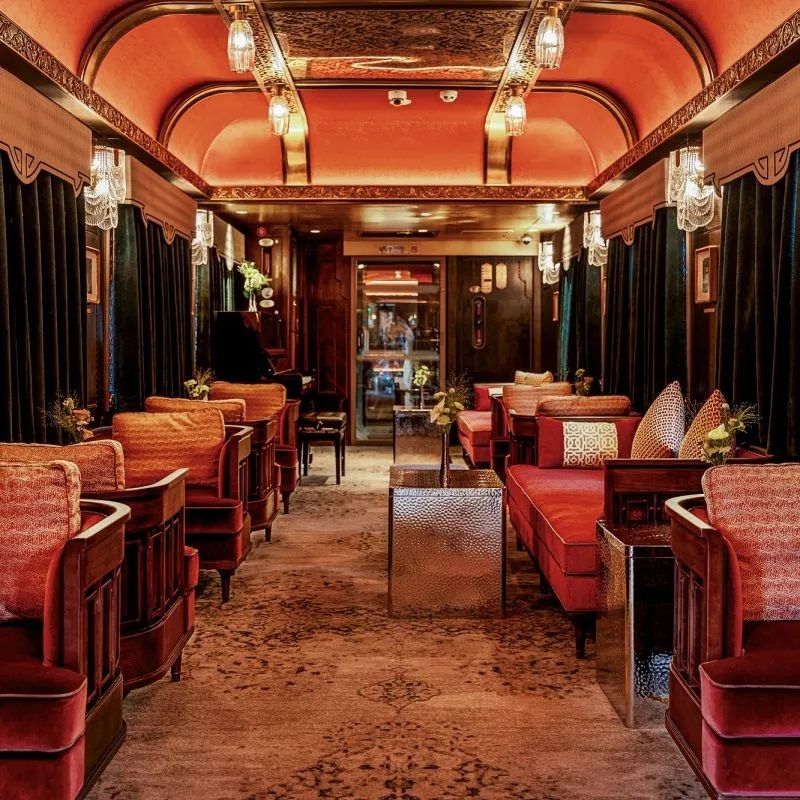 An Art Deco luxury train's interiors.