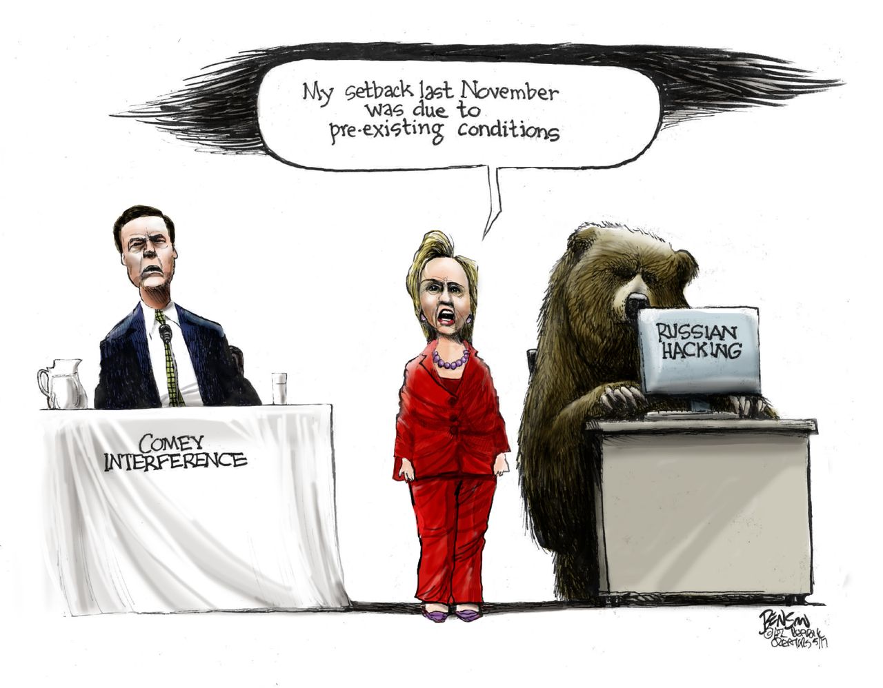 Political Cartoon U.S. Hillary Clinton election Russia hacking Comey health care