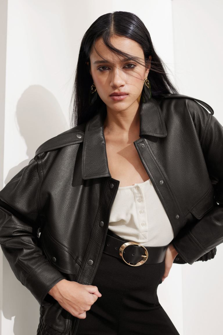 Boxy Buttoned Leather Jacket