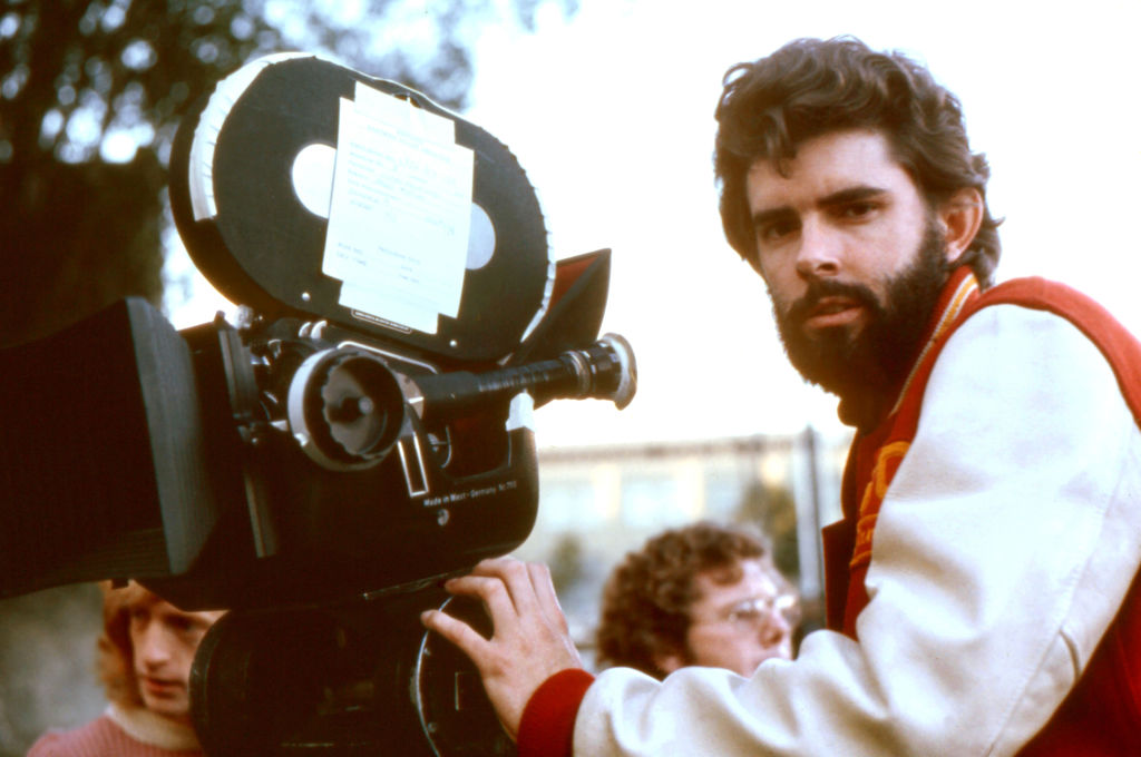 American Graffiti Director George Lucas behind camera on the set of his classic 1973 movie. 
