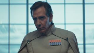 A close up of Ben Mendelsohn's Orson Krennic at The Maltheen Divide in Andor season 2 episode 1