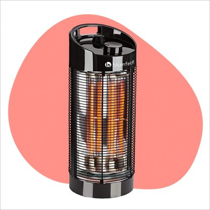 A patio heater on a pink and blue background