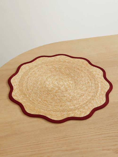 Cloud Set of Two Grosgrain-Trimmed Straw Placemats