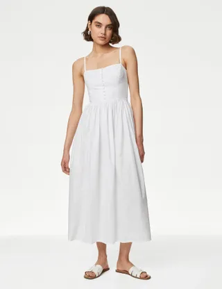 Marks & Spencer, Pure Cotton Strappy Midi Cami Waisted Dress