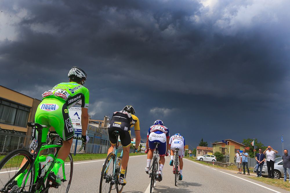 Riders heads toward the bad weather.