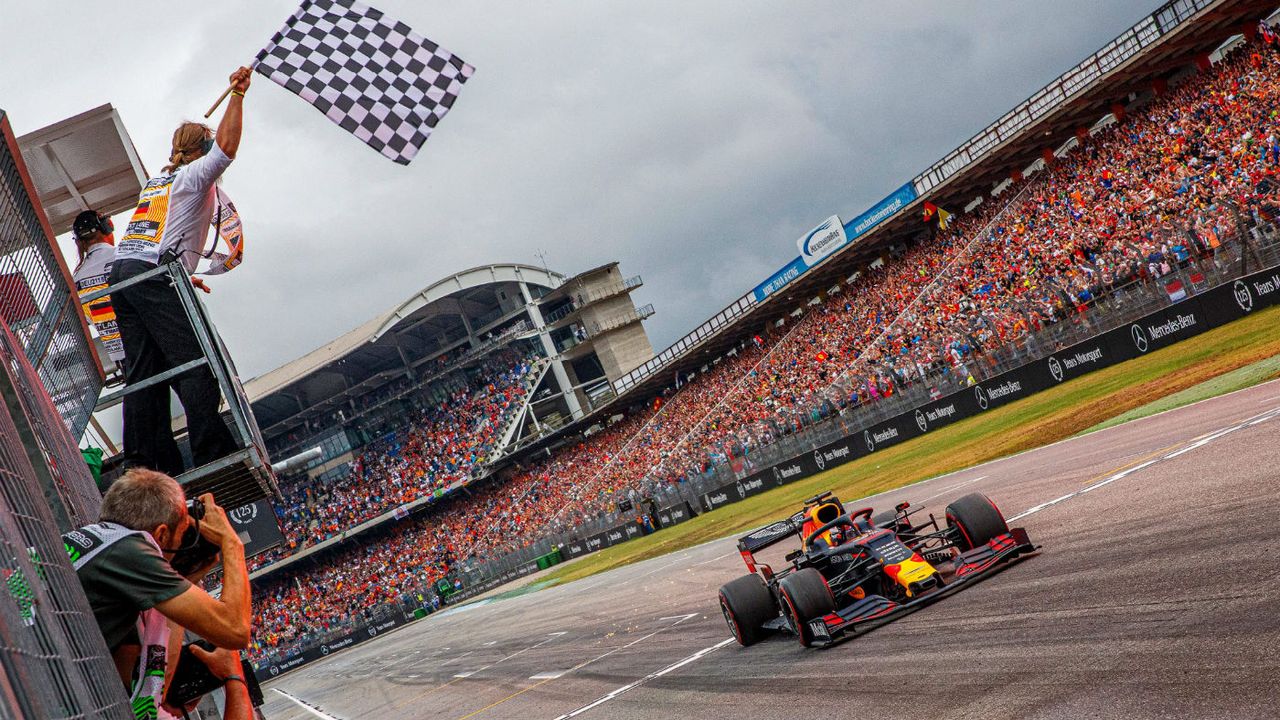 Red Bull’s Dutch driver Max Verstappen won the chaotic F1 German Grand Prix on 28 July 