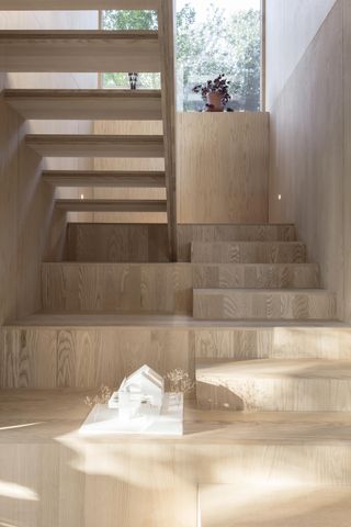 Wooden staircase of Villa Timmerman in sweden