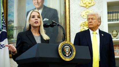 Attorney General Pam Bondi speaks in Oval Office with President Donald Trump