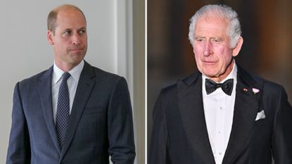 Prince William's "manner of nerves" at solo engagement explained. Seen here are Prince William and King Charles at different occasions