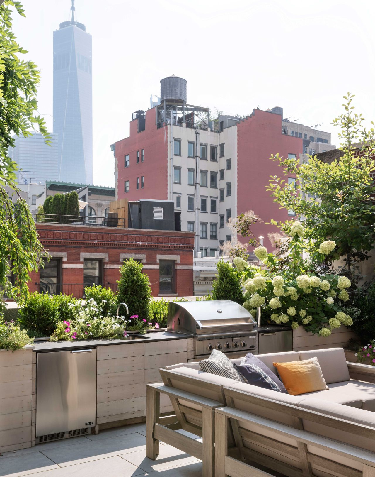 an outdoor kitchen on a roof terrace