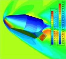 Computational Fluid Dynamics (CFD) image of Blue Origin's next-generation Space Vehicle.
