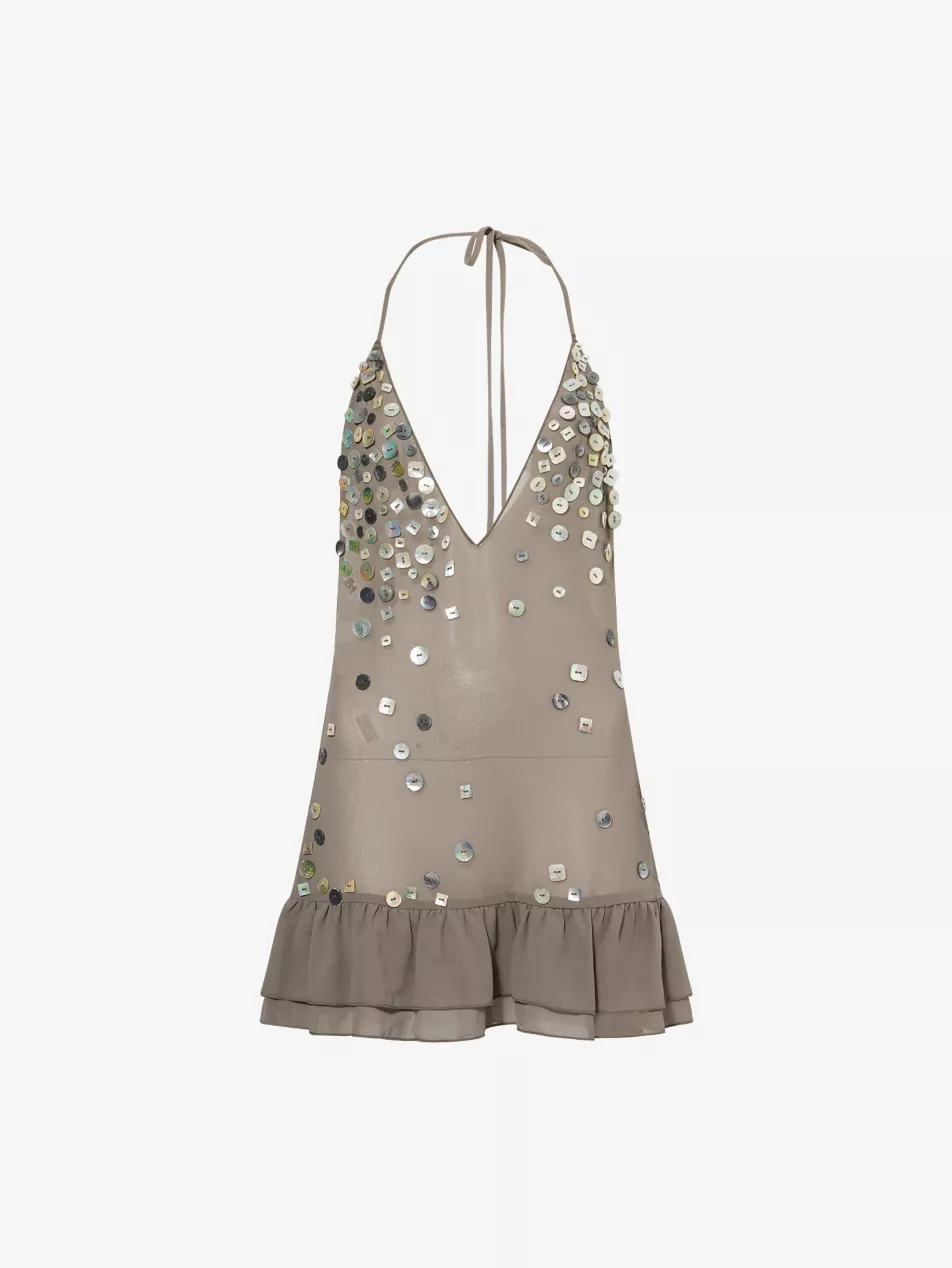 Shell Button-Embellished Woven Mini Dress
