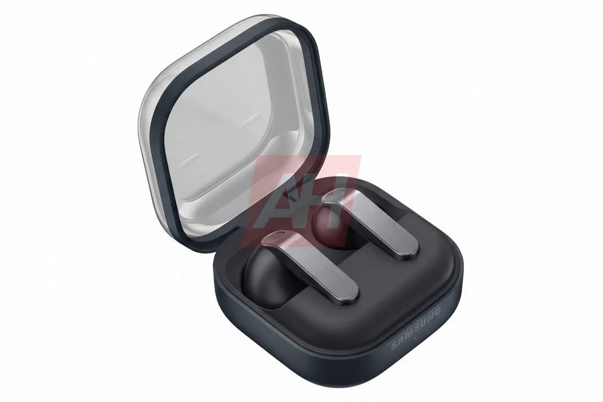 The Samsung Galaxy Buds 4 renders, showing the earbuds in their case