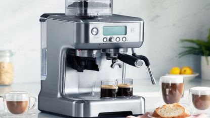 casabrews 5700 pro on a countertop with espresso, latte and cappuccino around it