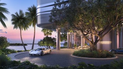 The entrance driveway at the Pagani Residences in Miami
