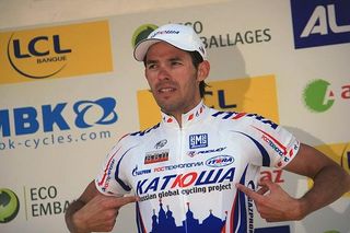 Katusha, it's Russian for 'I beat you' is something along the lines of what Antonio Colom was saying on the podium.