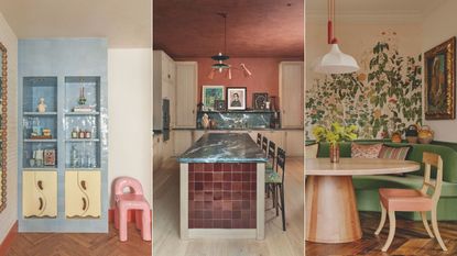 three images of creative use of tiling in the home