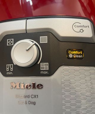 Closeup of Miele Blizzard CX1 Cat & Dog with ComfortClean activated