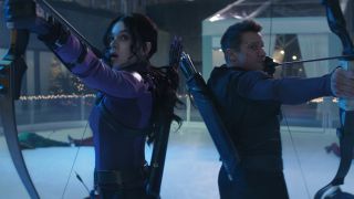 Clint Barton and Kate Bishop team up to fight in Marvel's Hawkeye TV show