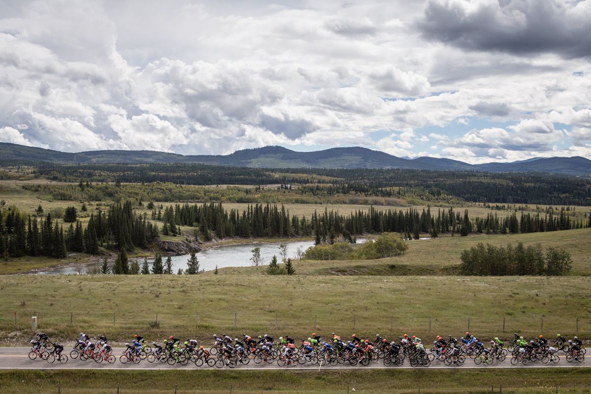 Cloudy skies loom as the race drops down towards Olds
