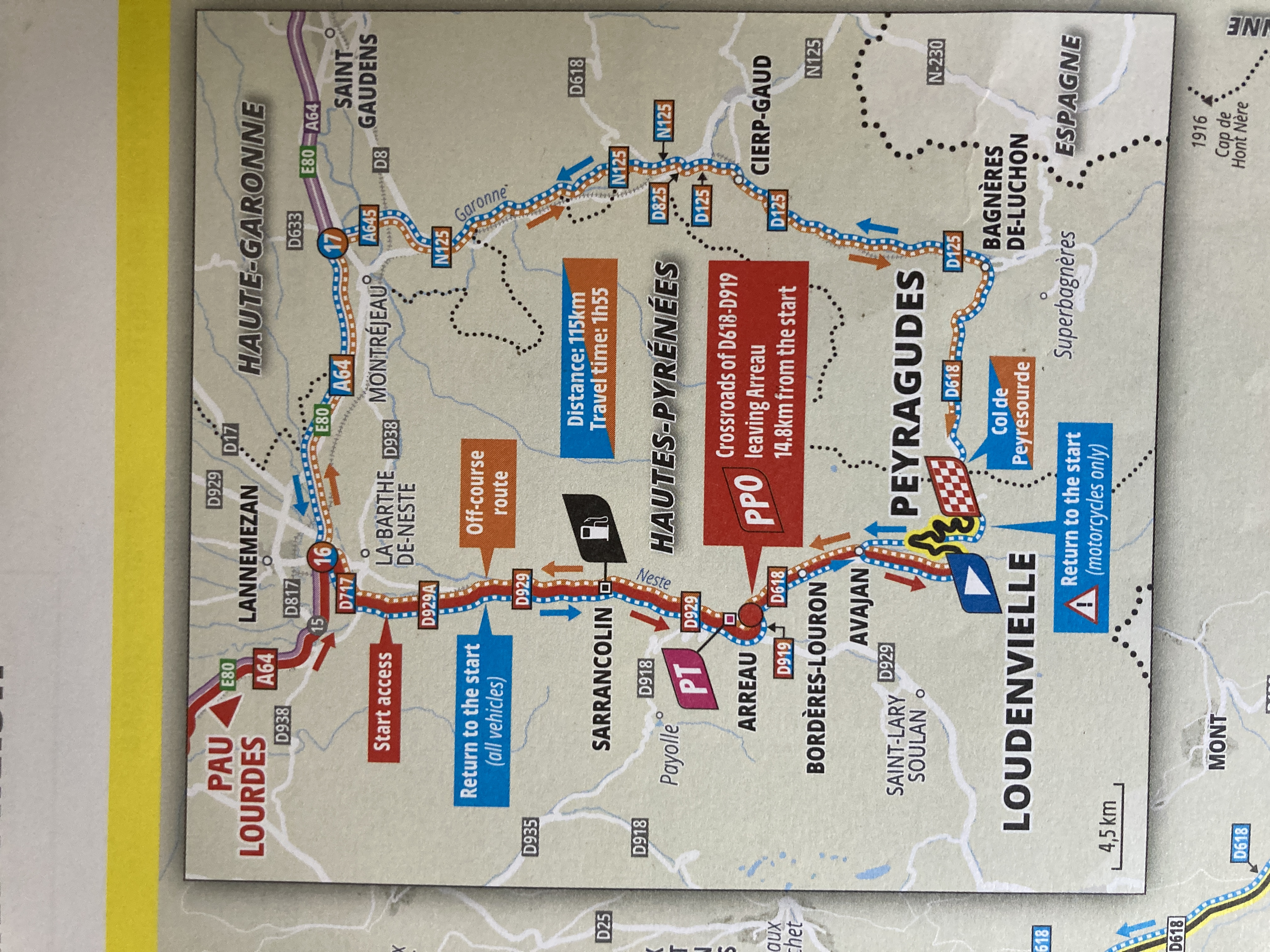 Taking the long way round: the route for vehicles from finish to start on stage 13