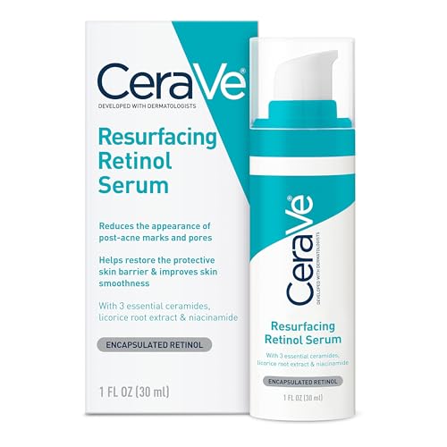 Cerave Resurfacing Retinol Serum for Post Acne Marks, Formulated With Licorice Root Extract &amp;amp; Niacinamide, Brightening Serum &amp;amp; Pore Minimizer for Face, Post Acne Skin Barrier Repair, Non-Comedogenic