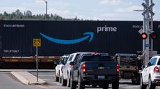 train with an amazon prime freight car