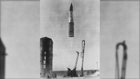 he satellite Prospero X-3 is launched from the RAAF test range in Woomera, South Australia, by a British Black Arrow carrier rocket, 28th October 1971.