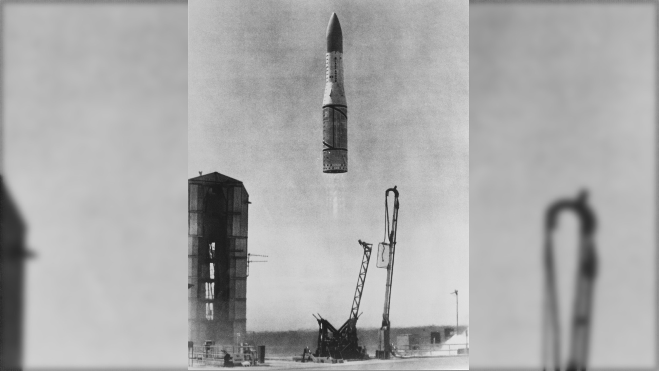 he satellite Prospero X-3 is launched from the RAAF test range in Woomera, South Australia, by a British Black Arrow carrier rocket, 28th October 1971. 