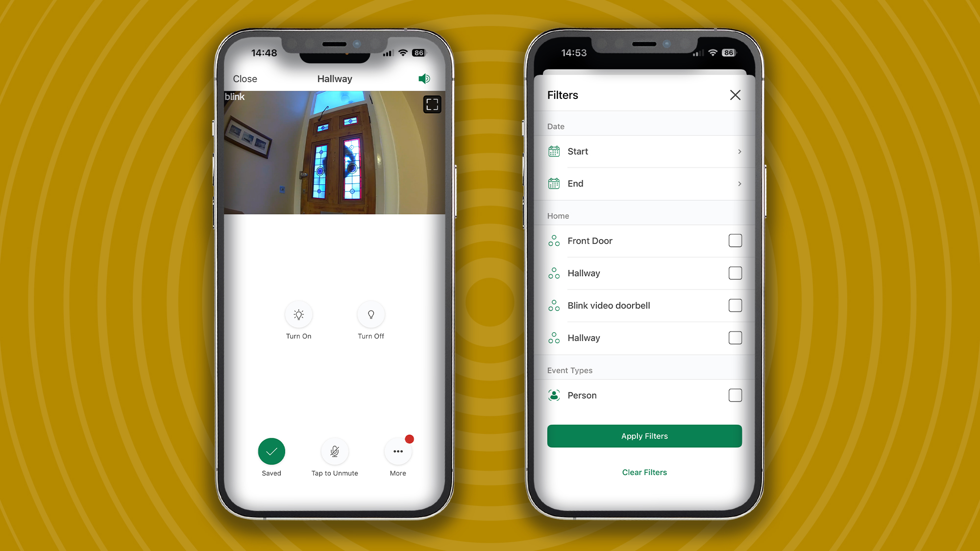 Subjection detection on Blink Mini 2 security camera, shown in app