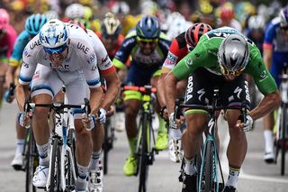 Alexander Kristoff and Peter Sagan battle for victory at the end of stage 13