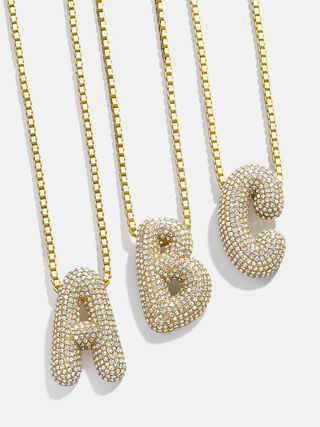 Pavé Bubble Initial Necklace - Clear/gold