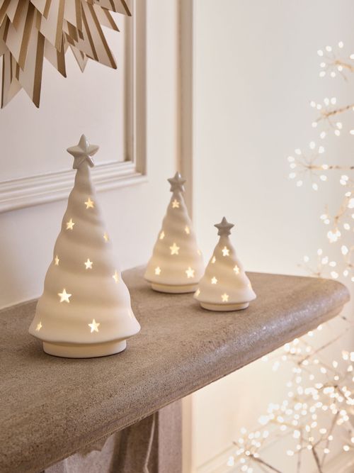 Set of 3 White Light Up Christmas Tree Ornaments - Size One