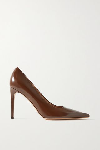 Patent-Leather Pointy-Toe Pumps in Brown