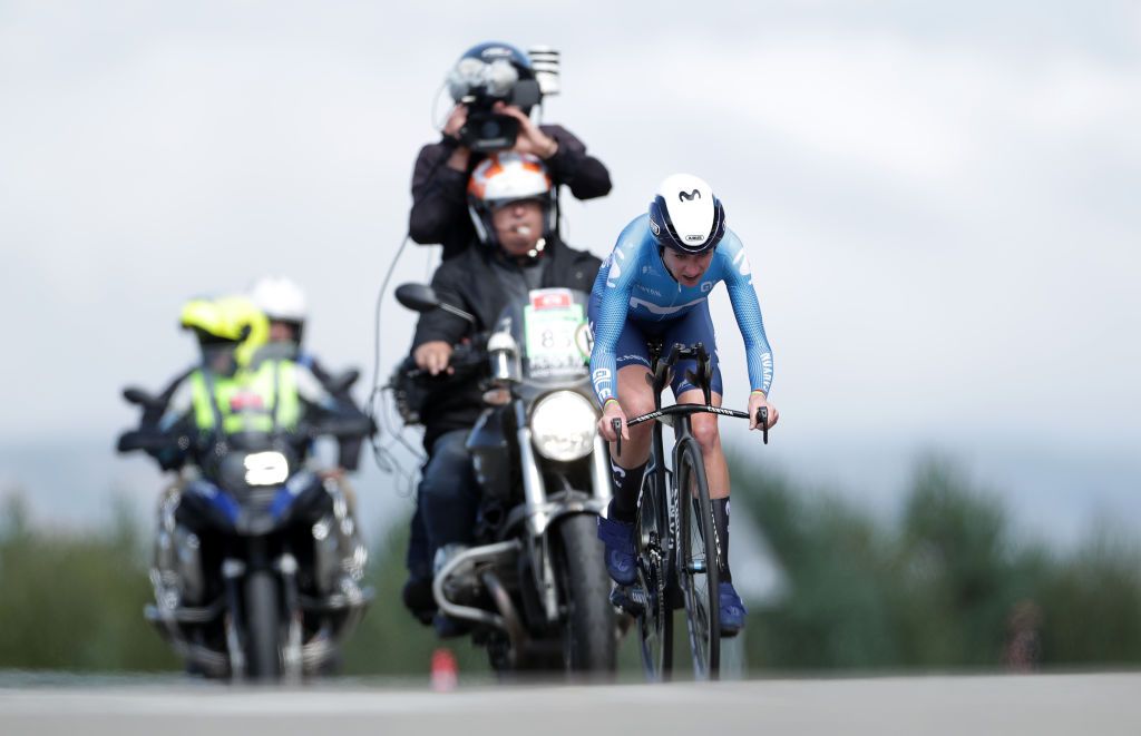 A POBRA DE TRIVES SPAIN SEPTEMBER 03 Annemiek Van Vleuten of Netherlands and Movistar Team sprints during the 7th Ceratizit Challenge By La Vuelta 2021 Stage 2 a 73km individual time trial in Estacin Invernal Cabeza de Manzaneda 1490m ChallengeVuelta CERATIZITChallenge21 on September 03 2021 in A Pobra de Trives Spain Photo by Gonzalo Arroyo MorenoGetty Images