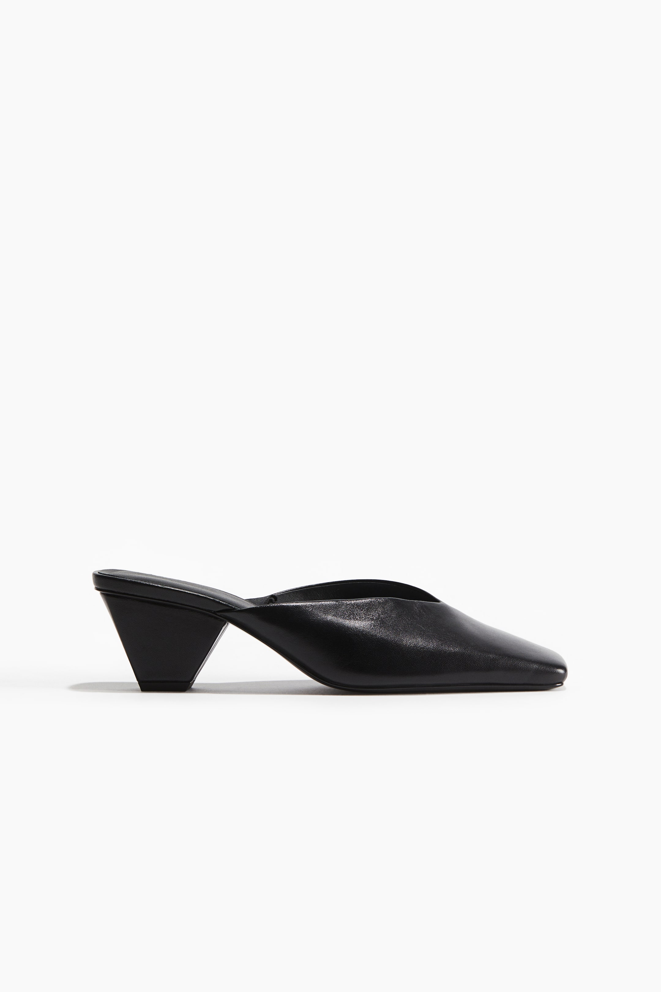 Cone-Heel Leather Mules - Black