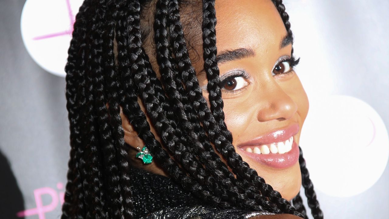 laura harrier with protective style braids