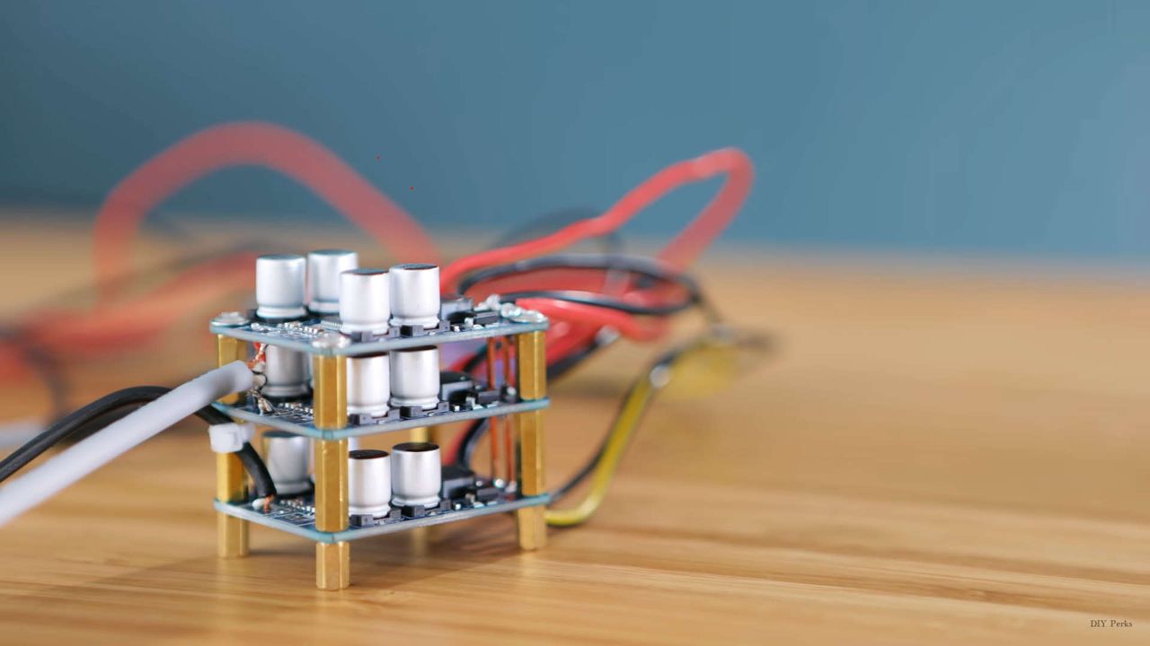 Close up of a custom built amp tower for DIY perks portable all in one PC