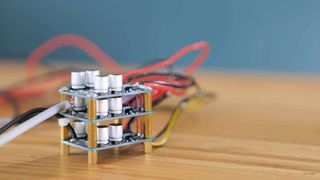 Close up of a custom built amp tower for DIY perks portable all in one PC